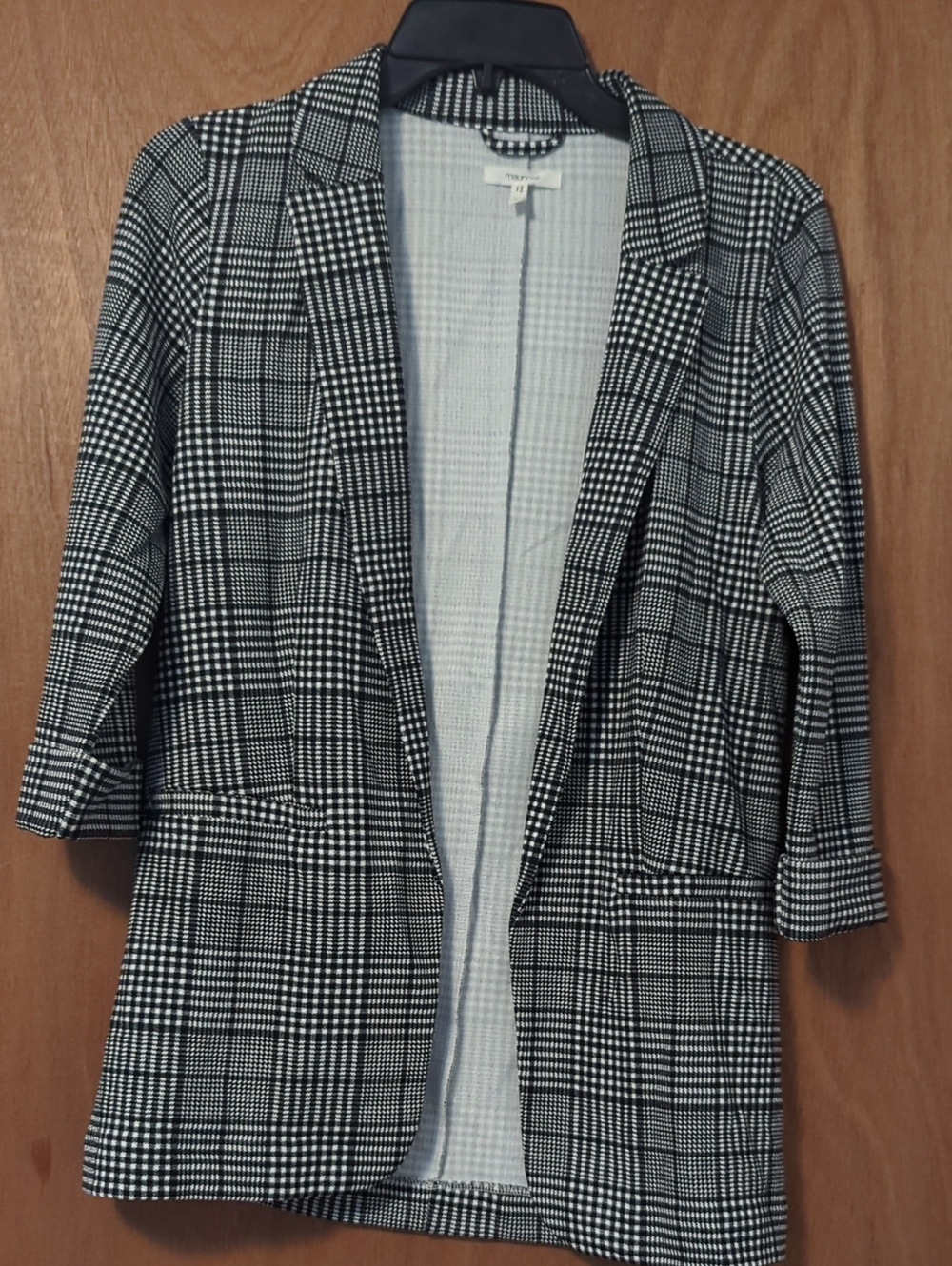 Maurices Black and White Plaid Open-Front Blazer